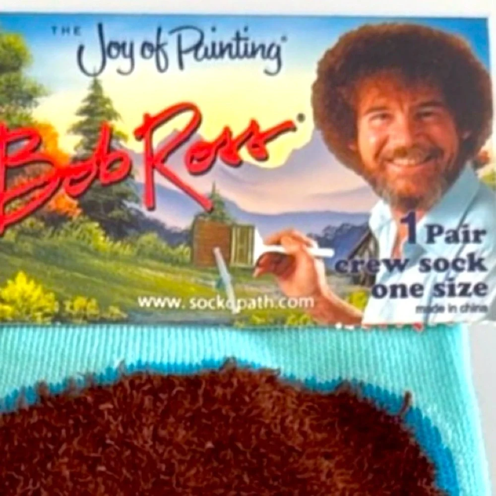 Bob Ross The Joy of Painting Purl Stitched Bust Crew Socks Men’s 8-12 Hosiery